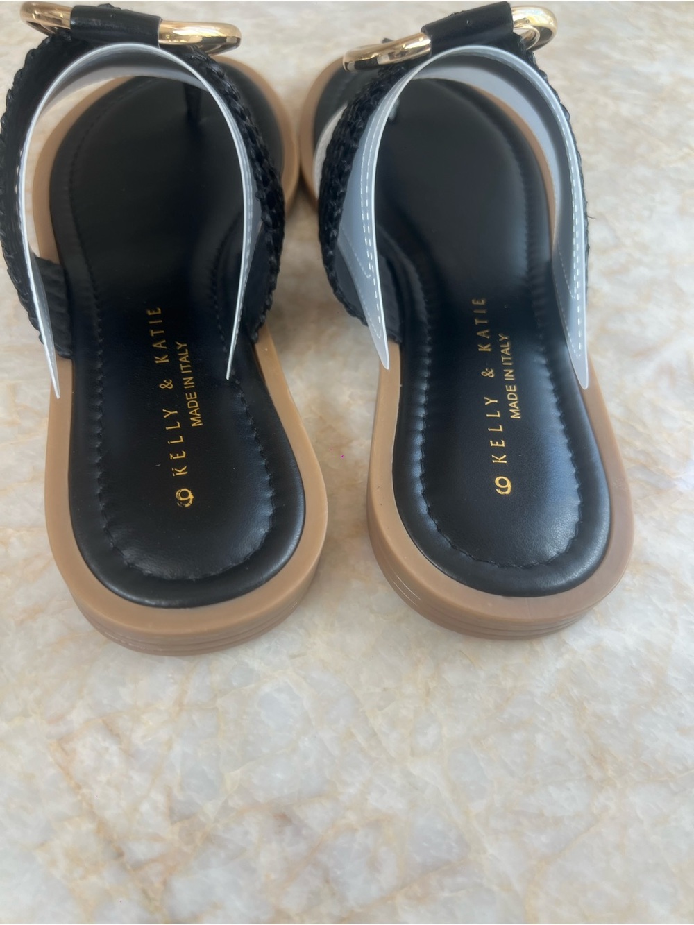 Kelly & Katie Black Woven Toe-Ring Sandals with Gold Rings - Picture 6 of 6